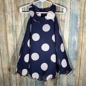 Jessica Ann, Navy Blue and White Polka Dot Little Girls Dress, 12 months